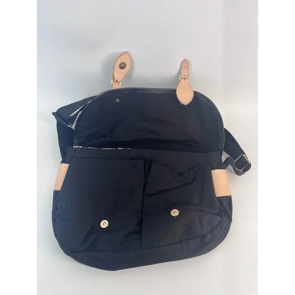 Black Canvas Messenger Bag with Leather Trim and Pink Wave Lining Satchel